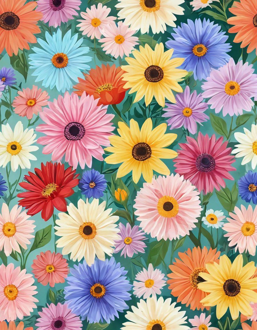 A vibrant bouquet of assorted flowers, each representing different emotions like love, friendship, and gratitude, artfully arranged in a whimsical manner. Include a soft pastel background with delicate petals floating in the air, creating a dreamy atmosphere. Add subtle hints of light illuminating the flowers, enhancing their colors and textures. The scene should convey warmth and affection, perfect for capturing the essence of gifting flowers. vibrant colors. soft focus. pastel background.